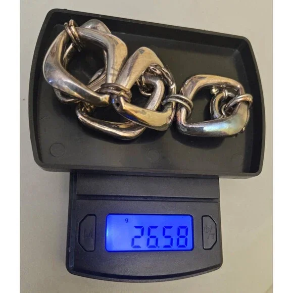 Vintage Turkey DGS Sterling Silver 925 Oval Link Chunky Bracelet 8" - Picture 5 of 5